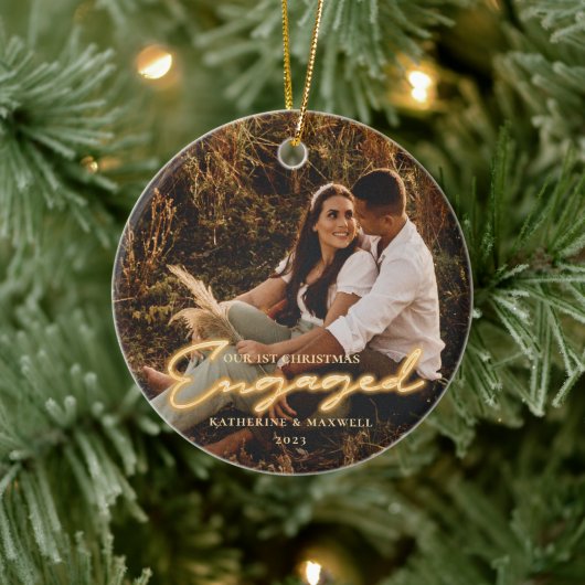 第1回クリスマスネオン婚約したレタリングフォトセラミックス セラミックオーナメント (ツリー)