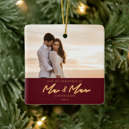 第1回クリスマスネオン結婚したレタリングフォトセラミックス セラミックオーナメント (ツリー)