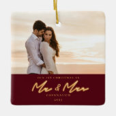 第1回クリスマスネオン結婚したレタリングフォトセラミックス セラミックオーナメント (正面)