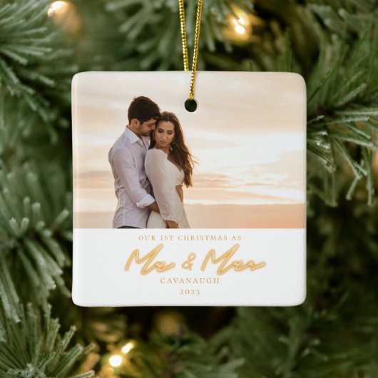 第1回クリスマスネオン結婚したレタリングフォトセラミックス セラミックオーナメント (ツリー)