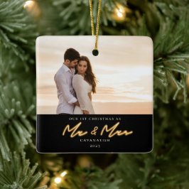 第1回クリスマスネオン結婚したレタリング写真 セラミックオーナメント