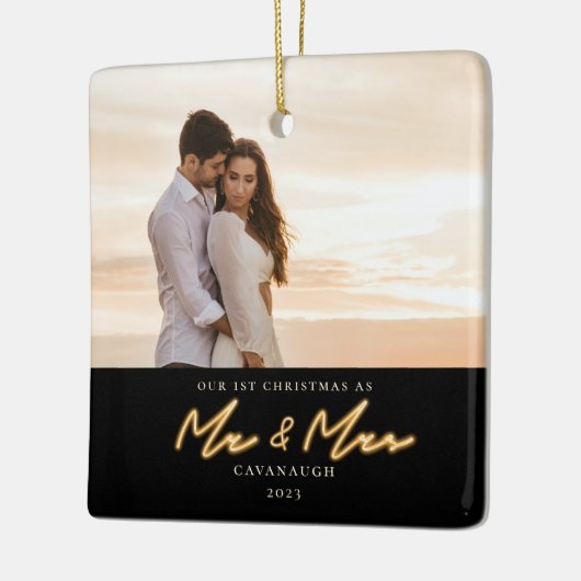 第1回クリスマスネオン結婚したレタリング写真 セラミックオーナメント (左)