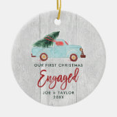 第1回クリスマスフ婚約したァンパーソナライズされたトラック セラミックオーナメント (正面)