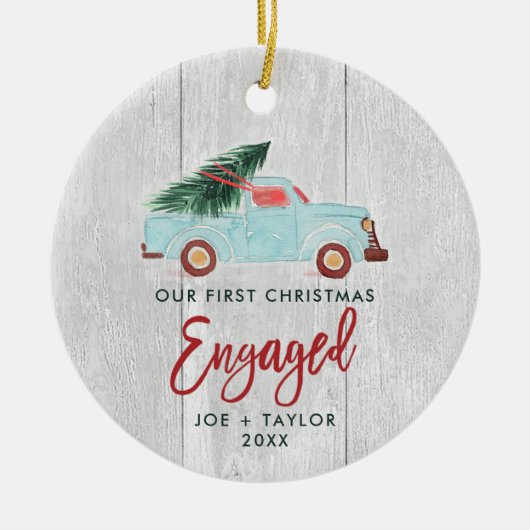 第1回クリスマスフ婚約したァンパーソナライズされたトラック セラミックオーナメント (正面)