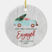 第1回クリスマスフ婚約したァンパーソナライズされたトラック セラミックオーナメント (裏面)