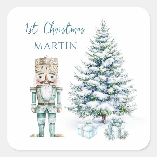 第1回クリスマスブルーナツクラッカー雪の木 スクエアシール (正面)