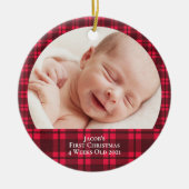 第1回クリスマスプレドの生まれたばかりのベビー写真 セラミックオーナメント (正面)