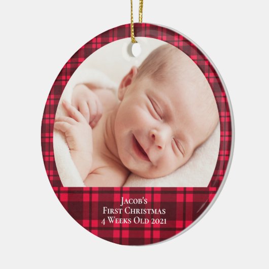 第1回クリスマスプレドの生まれたばかりのベビー写真 セラミックオーナメント (左)