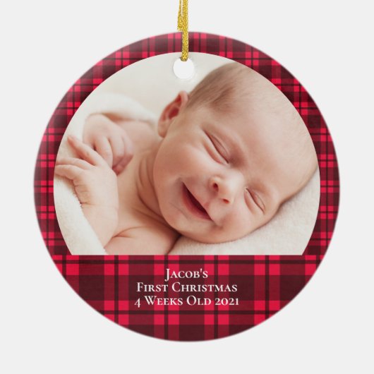 第1回クリスマスプレドの生まれたばかりのベビー写真 セラミックオーナメント (裏面)