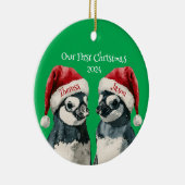第1回クリスマスペパーソナライズされたンギンスサンタハット セラミックオーナメント (右)