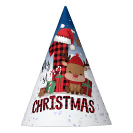 第1回クリスマスホワイトススノーベビートナカイ青空 パーティーハット