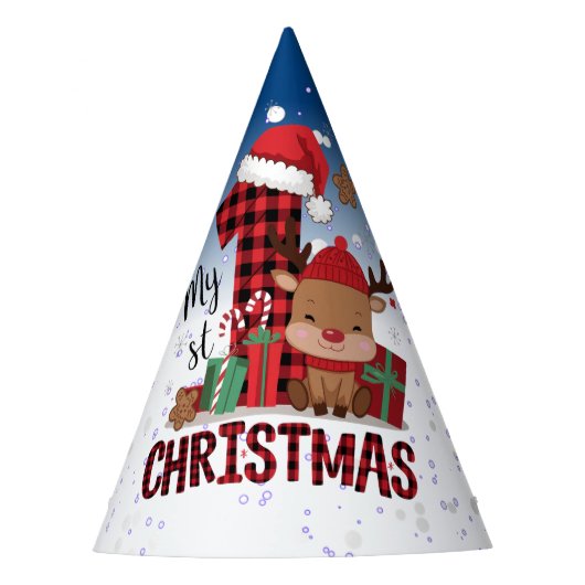 第1回クリスマスホワイトススノーベビートナカイ青空 パーティーハット (正面)