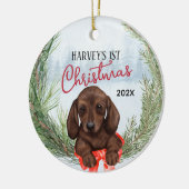 第1回クリスマスリースチョコレートブラウンダッシュンドアップ セラミックオーナメント (左)