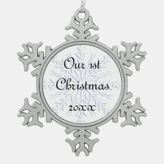 第1回クリスマス一緒に青いスノーフレーク スノーフレークピューターオーナメント (正面)