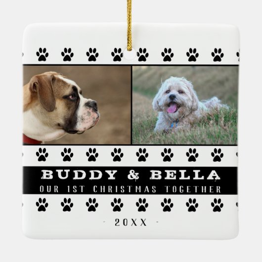 第1回クリスマス一緒に2犬ポーフォトキープサケ セラミックオーナメント (裏面)