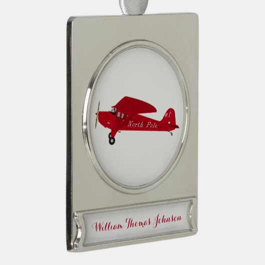 第1回クリスマス北極飛行機男の赤ちゃん シルバープレートバナーオーナメント (右)