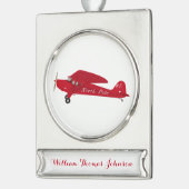 第1回クリスマス北極飛行機男の赤ちゃん シルバープレートバナーオーナメント (左)