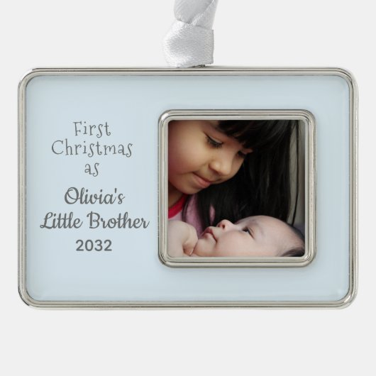 第1回クリスマス姉妹小兄の写真 シルバープレートフレームオーナメント (正面)