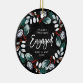 第1回クリスマス婚約したホリパーソナライズされたー緑 セラミックオーナメント (右)