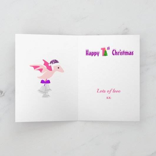 第1回クリスマス恐竜パープルパーソナライズされた カード (内部)