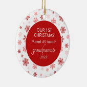 第1回クリスマス祖父母として赤いスノーフレーク写真 セラミックオーナメント (右)