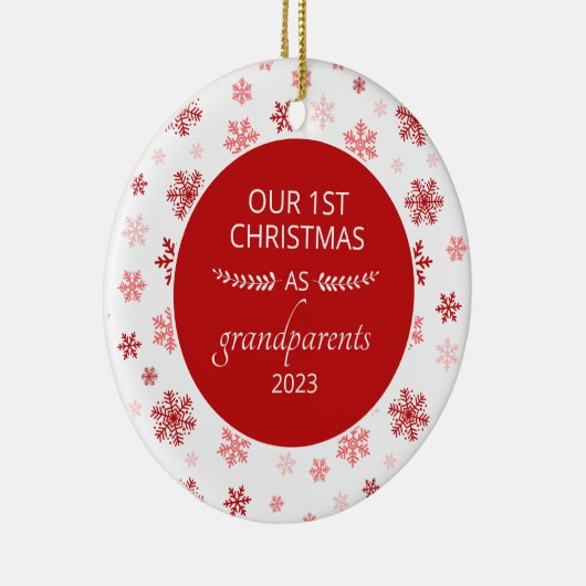 第1回クリスマス祖父母として赤いスノーフレーク写真 セラミックオーナメント (右)