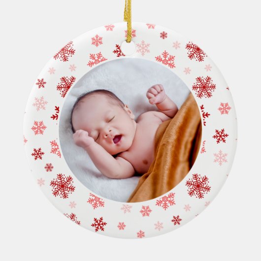 第1回クリスマス祖父母として赤いスノーフレーク写真 セラミックオーナメント (裏面)