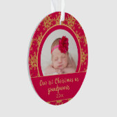 第1回クリスマス祖父母ピンクの金ゴールド写真 オーナメント (正面)