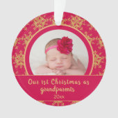 第1回クリスマス祖父母ピンクの金ゴールド写真 オーナメント (正面)