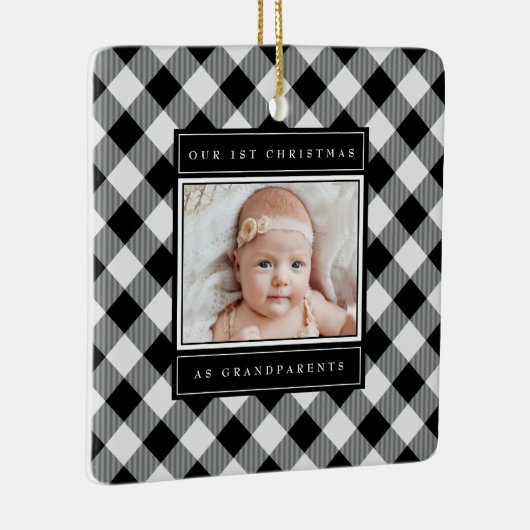 第1回クリスマス祖父母白黒の写真 セラミックオーナメント (右)