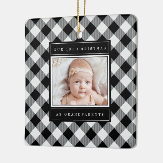 第1回クリスマス祖父母白黒の写真 セラミックオーナメント (左)
