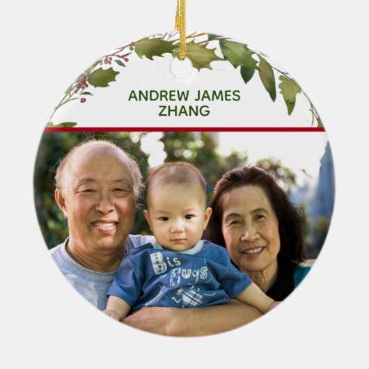 第1回クリスマス素晴らし祖父母2 Photo Holly セラミックオーナメント (裏面)