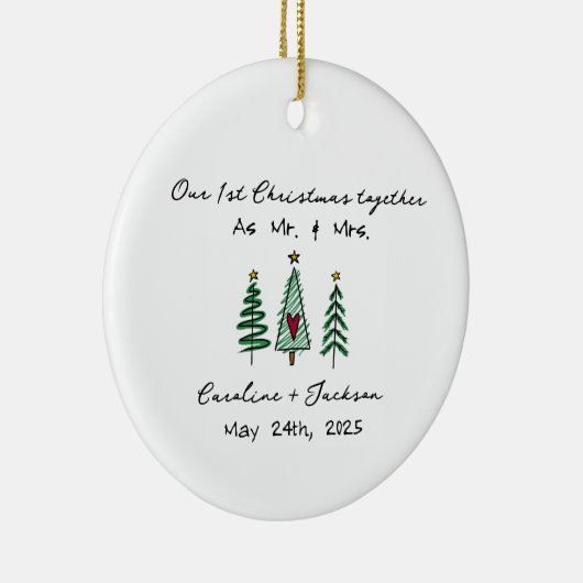 第1回クリスマス結婚したパーソナライズされたオーナメント セラミックオーナメント (右)
