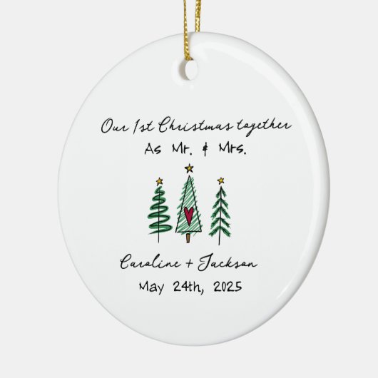 第1回クリスマス結婚したパーソナライズされたオーナメント セラミックオーナメント (左)