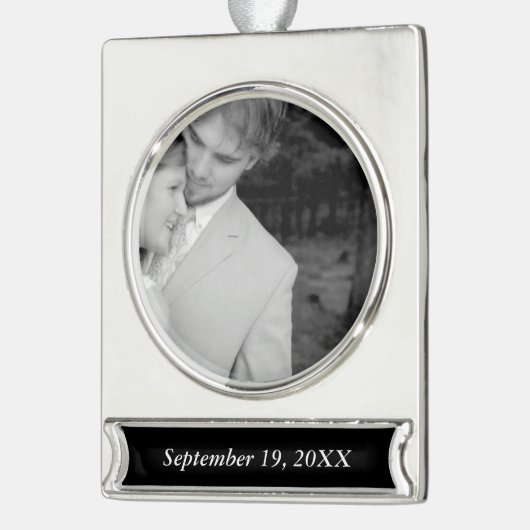 第1回クリスマス記念結婚記念写真 シルバープレートバナーオーナメント (左)