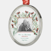 第1回クリスマス退職したB/W写真クリスマスメット メタルオーナメント (左)