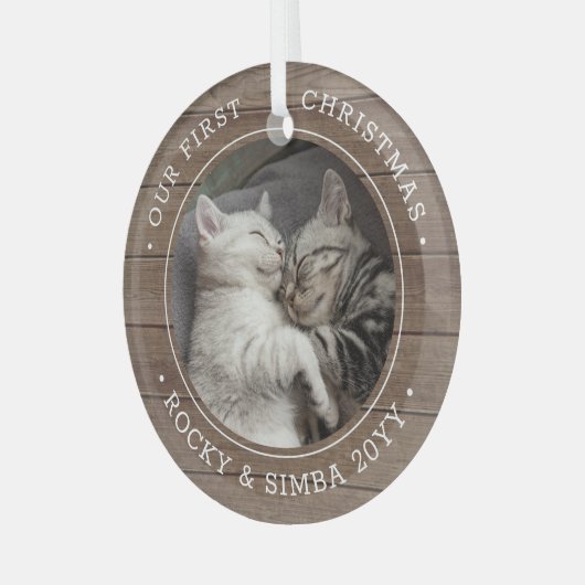第1回クリスマス2ペット写真素朴木フェイク ガラスオーナメント (正面左)