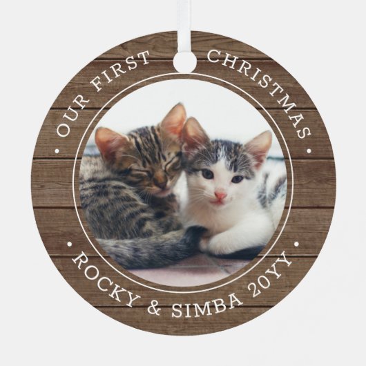 第1回クリスマス2ペット写真素朴木フェイク メタルオーナメント (裏面)