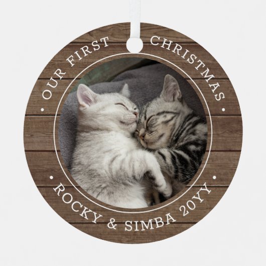 第1回クリスマス2ペット写真素朴木フェイク メタルオーナメント (正面)