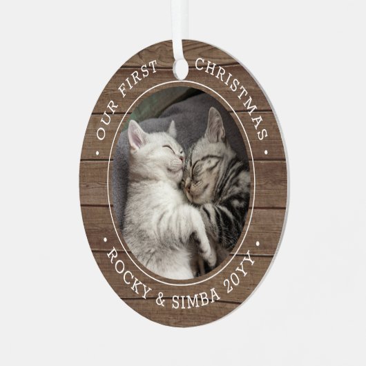 第1回クリスマス2ペット写真素朴木フェイク メタルオーナメント (正面左)