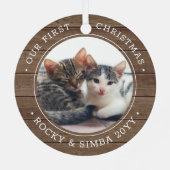 第1回クリスマス2ペット写真素朴木フェイク メタルオーナメント (裏面)