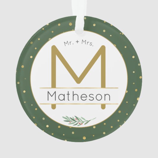 第1回クリスマス+ミセス金ゴールドモノグラムタイポグラフィ オーナメント (裏面)