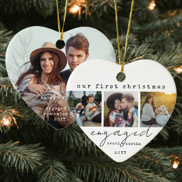 第1回クリスマ婚約したスミニマルユニーク4フォトハート セラミックオーナメント