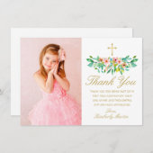 第1回コミュニオン・ピンク・フローラ金ゴールドクロス写真 サンキューカード (正面/裏面)