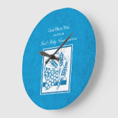 第1回コミュニオン、小麦、ブドウブルー ラージ壁時計 (傾斜)