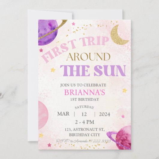 第1回サンガールのまわりにピンク誕生日 招待状 (正面)