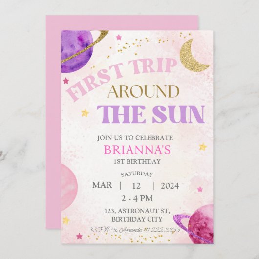 第1回サンガールのまわりにピンク誕生日 招待状 (正面/裏面)