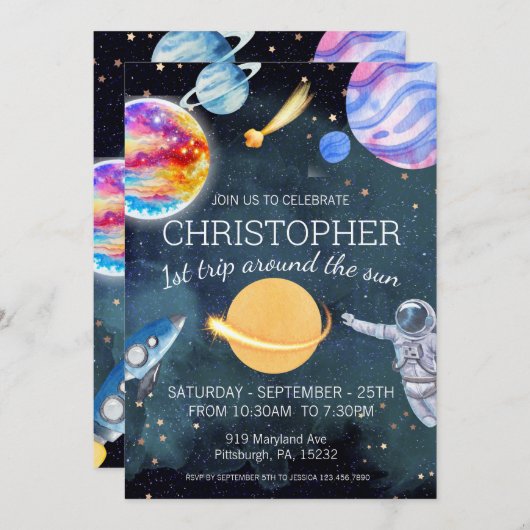 第1回トリップウォーター色宇宙1stバースデーボーイ 招待状 (正面/裏面)