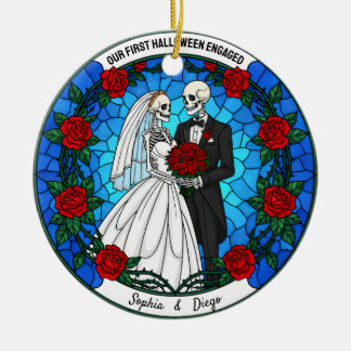第1回ハロウィン婚約したステンドグラスリース セラミックオーナメント