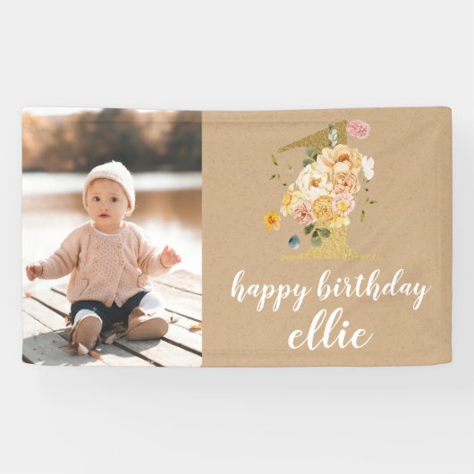 第1回バースデーの壁飾りカスタム製バナー 横断幕 (横)